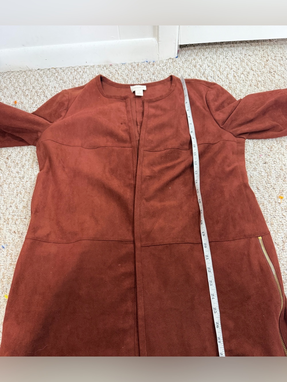 Chico's Rust-Brown Suede Open-Front Coat size 1 M - Picture 7 of 9
